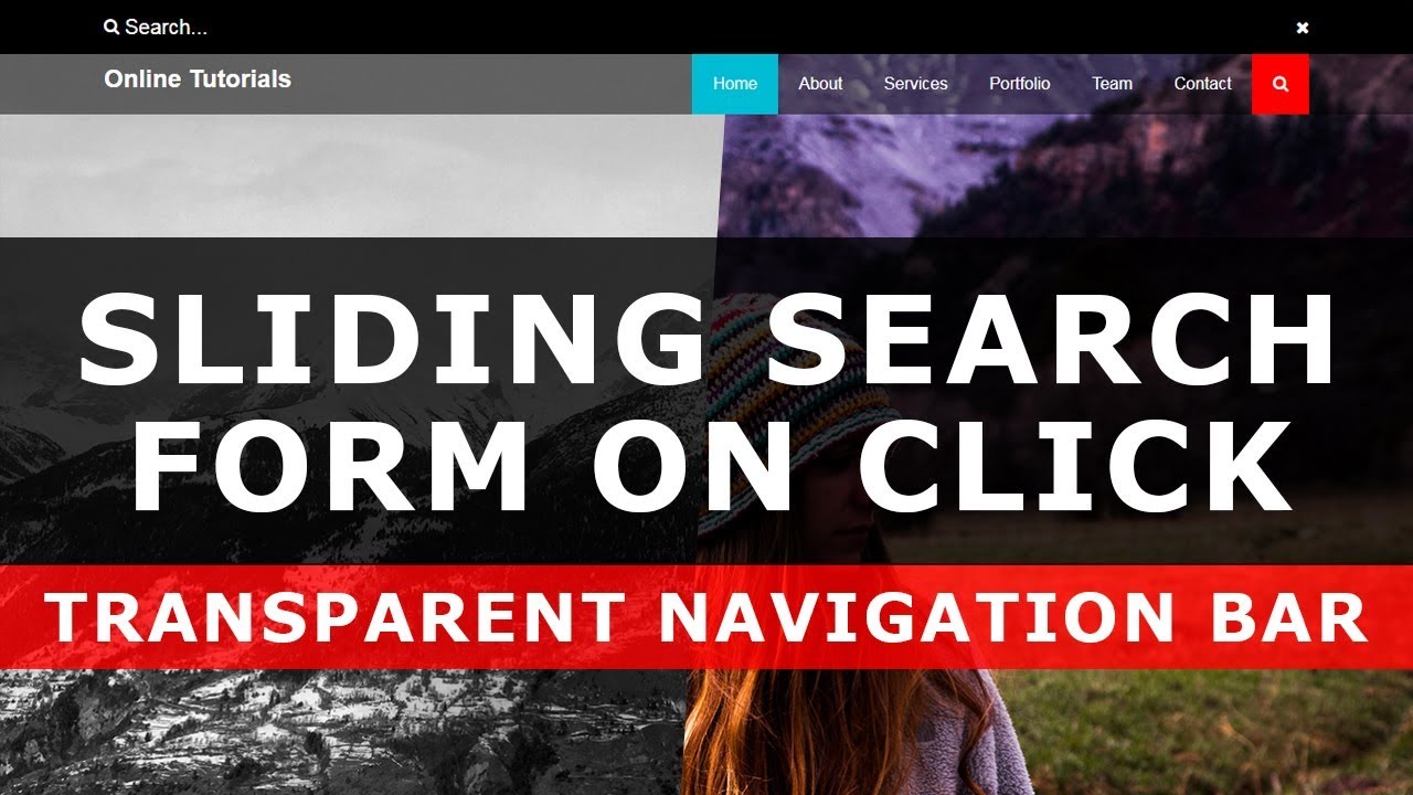 Tutorial CSS | Sliding Search Type On Click on and Clear Navigation Bar Tutorial - CSS Clear Navbar Design