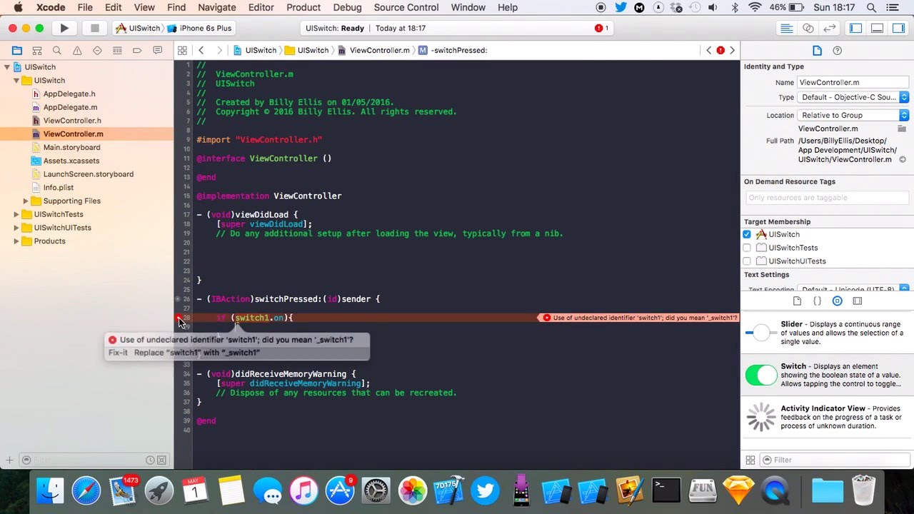 Tutorial Objective-C | Xcode 7 iOS - UISwitch Management Tutorial (Goal-C)