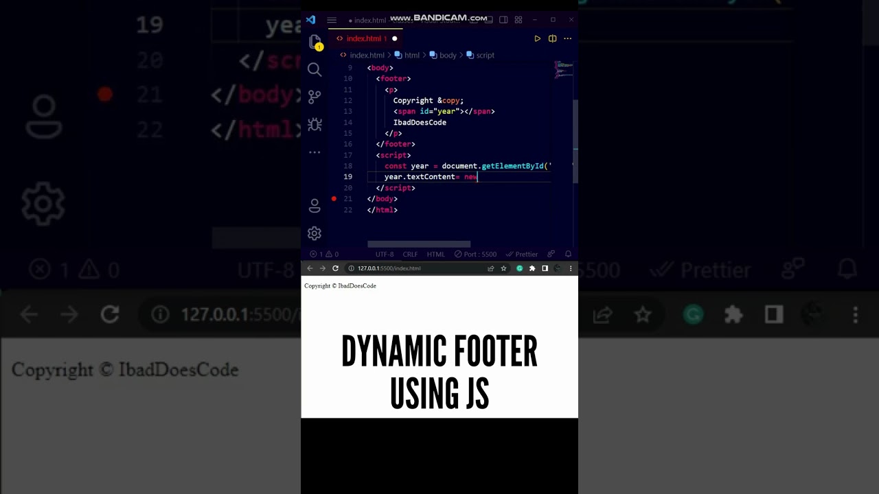 Tutorial HTML | PRO Dynamic Footer Utilizing JavaScript! (New COOL Approach) #shorts #javascript #programming #html