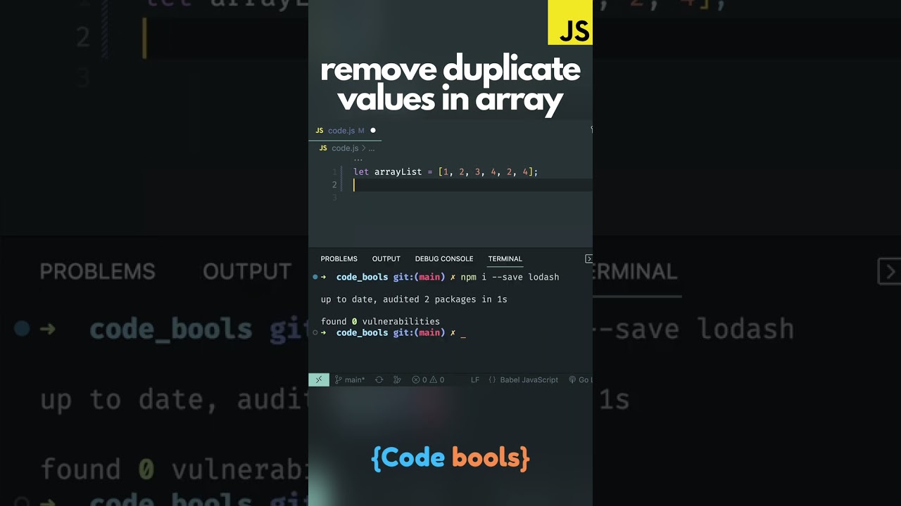 Tutorial JavaScript | Learn how to take away duplicate worth of an array in #javascript? #duplicate #worth #shorts #code